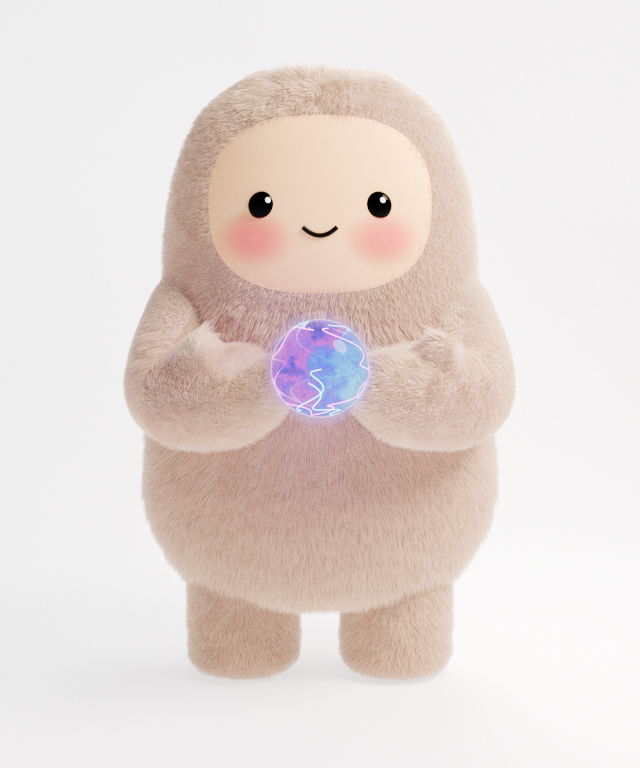 The final render. One-piece tube arms, 299,800 strands, the orb glowing from inside the glass.