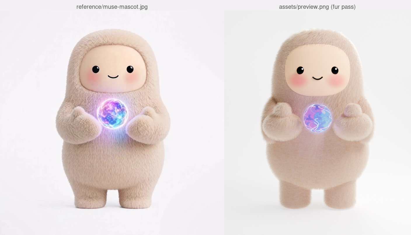 Reference on the left, fur pass render on the right.