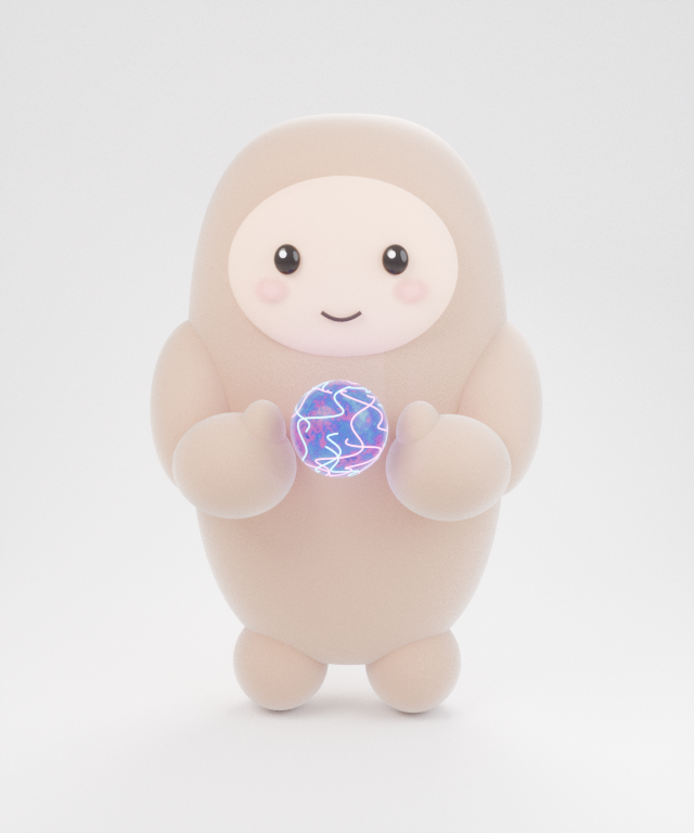 The render after the taste review. Warmer, brighter, smaller orb, feet on the ground. Still no fur.